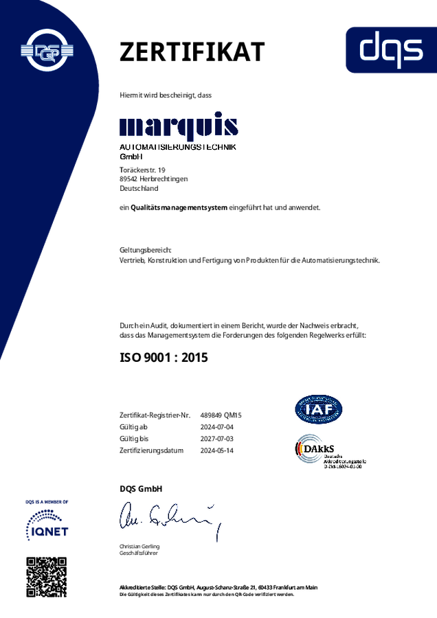 Marquis Automatisierungstechnik – Zertifikat – ISO Deutsch