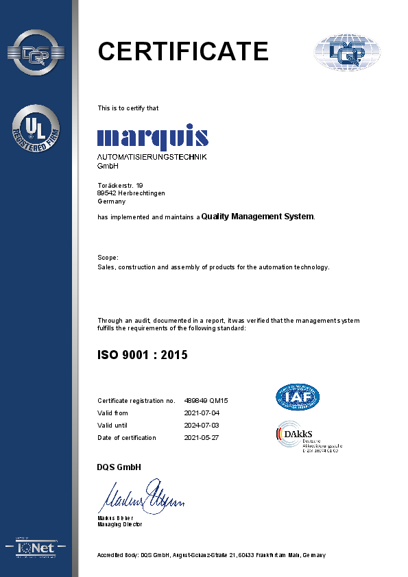 Marquis Automatisierungstechnik – Zertifikat – ISO Englisch